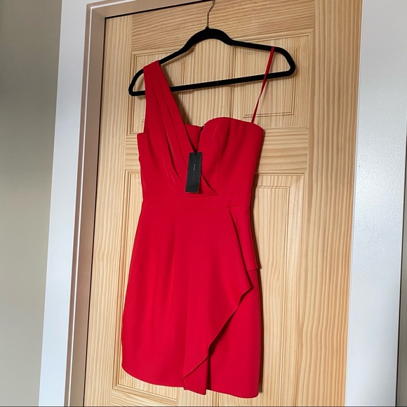 BNWT BCBG Vanessa One Shoulder Cascading Ruffle Dress 0 - Picture 3 of 12